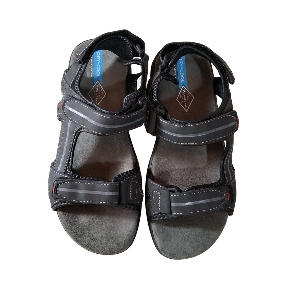 St. Johns Bay Badger Mens‎ Black Sport Sandals Memory Foam Strappy 10M 629-9039